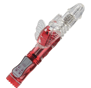 PRÓTESE ROTATIVA (JACK RABBIT) DE LUXO METALIZADO COM FUNÇÃO (VAI E VEM) PILHA