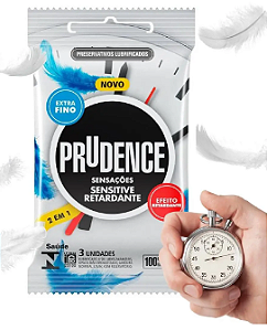 PRESERVATIVO SENSITIVE RETARDANTE EXTRA FINO 2 EM 1 COM 3 UNIDADES PRUDENCE
