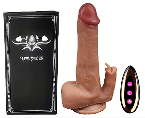 Prótese Pênis Realístico Rotativa com 7 Modos de Vibração Vai e Vem e Aquecimento Recarregável 21 x 3,9cm