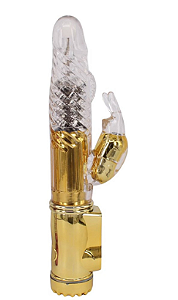 VIBRADOR ROTATIVO COM ESTIMULADOR DOURADO