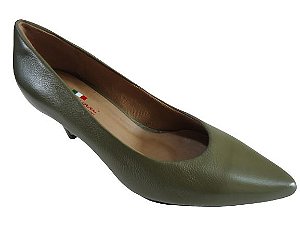 Sapato couro scarpin, clássico, salto fino 5,5 cms, cores militar ou vermelho