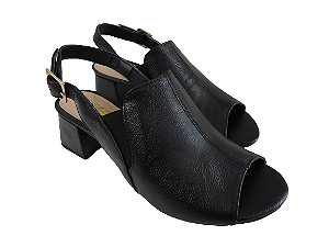 Sandália couro PRETO, estilo sandal boot, salto 4 cms.