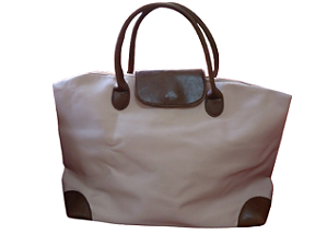 Bolsa BEGE, material nylon lona, detalhes café