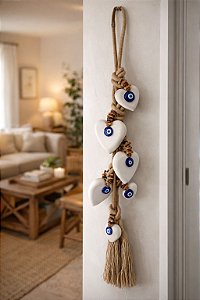 Colar De Mesa/Parede Penca Coração Olho Grego (1m10cm)