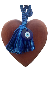 ENFEITE PENDENTE DE PAREDE CORAÇÃO OLHO GREGO TASSEL AZUL (25 x 16 x 3cm)