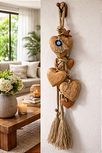 Colar de Mesa/Parede Coração Beija Flor Olho Grego (1 metro e 15cm de comprimento)