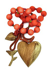 ENFEITE PENDENTE DE PAREDE COLAR CORAÇÃO EM FLOR ABÓBORA  (84 x 16 x 6cm)