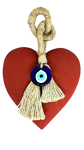 ENFEITE PENDENTE DE PAREDE CORAÇÃO OLHO GREGO VERMELHO (25 x 16 x 3cm)
