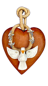 ENFEITE PENDENTE DE PAREDE DIVINO BORDADO NATURAL (25 x 16 x 3cm)