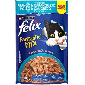 Ração Úmida Felix Fantastic Mix Frango & Molho Sabor Caranguejo para Gatos Adultos 85 gramas