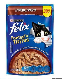 Ração Úmida Felix Fantastic Tiritas Peru para Gatos Adultos 85 gramas