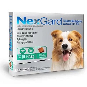 Antipulgas e Carrapatos NexGard para Cães de 10,1 a 25kg 3 Tablete