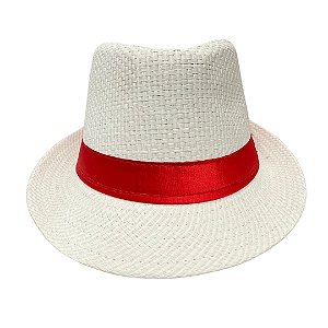 Chapéu Panamá Branco com  Fita Vermelha