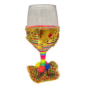 Taça Vinho Colorida com Detalhe de Cartas