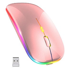 Mouse Recarregável Sem Fio RGB 1600DPI Knup KP-MU013 Rosa