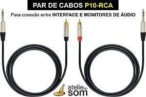 CABOS DE ÁUDIO P10 x RCA (PARA MONITORES DE ÁUDIO) - 2 METROS (PAR)