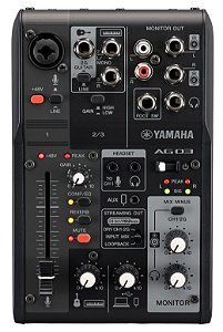 Yamaha AG03MK2 PRETA Mesa de Som interface USB 3 canais Live Streaming, Musica, Podcasts