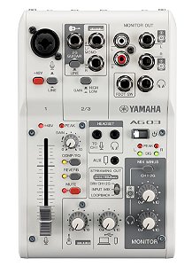 Yamaha AG03MK2 BRANCA Mesa de Som interface USB 3 canais Live Streaming, Musica, Podcasts