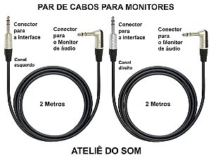 CABOS DE ÁUDIO P10 x P10-L BALANCEADOS (PARA MONITORES DE ÁUDIO) - 2 METROS (PAR)