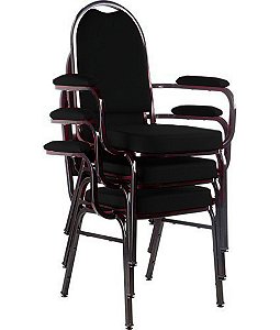 Kit com 3 Cadeiras para Auditório Linha Hotel Preto