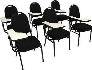 Kit com 6 Cadeiras Universitária para Auditórios Linha Hotel Preto
