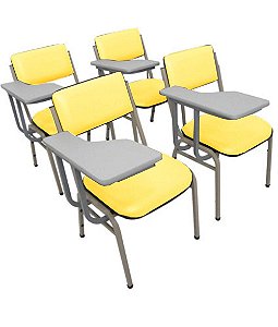 Kit com 4 Cadeiras Escolar Universitária para Auditórios Linha Hotel Smart Amarelo