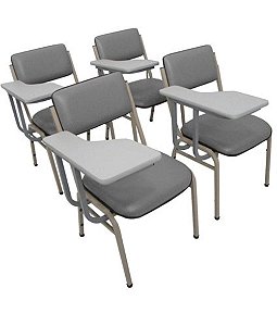 Kit com 4 Cadeiras Escolar Universitária para Auditórios Linha Hotel Smart Cinza