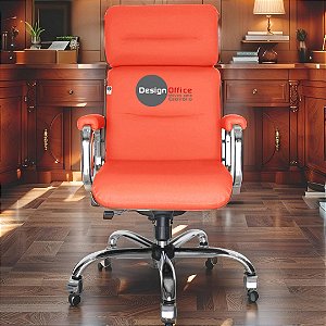 Cadeira Original Eames Presidente com Rodinhas Cromadas e Anti Risco Linha Capa em Madeira Vermelho Telha
