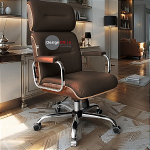 Cadeira Original Eames Presidente com Rodinhas Cromadas e Anti Risco Linha Capa em Madeira Marrom