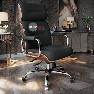 Cadeira Original Eames Presidente com Rodinhas Cromadas e Anti Risco Linha Capa em Madeira Preto