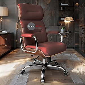 Cadeira Original Eames Presidente com Rodinhas Cromadas e Anti Risco Linha Capa em Madeira Vermelho Vinho