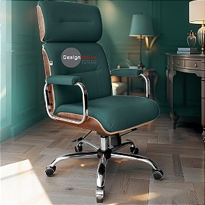 Cadeira Original Eames Presidente com Rodinhas Cromadas e Anti Risco Linha Capa em Madeira Verde