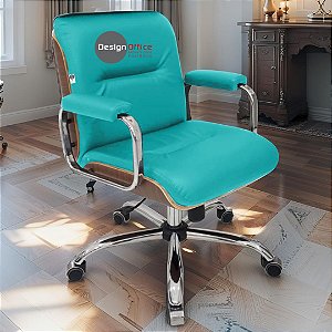 Cadeira Original Eames Diretor com Rodinhas Cromadas e Anti Risco Linha Capa em Madeira Verde Água