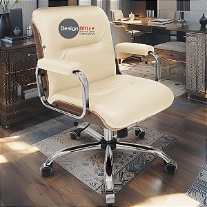 Cadeira Original Eames Diretor com Rodinhas Cromadas e Anti Risco Linha Capa em Madeira Bege