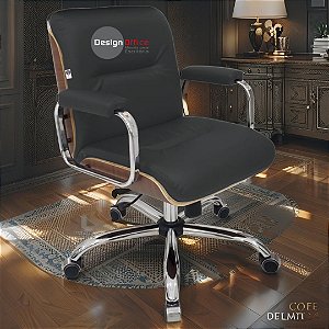 Cadeira Original Eames Diretor com Rodinhas Cromadas e Anti Risco Linha Capa em Madeira Marrom Café