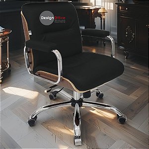 Cadeira Original Eames Diretor com Rodinhas Cromadas e Anti Risco Linha Capa em Madeira Preto