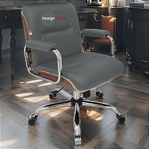 Cadeira Original Eames Diretor com Rodinhas Cromadas e Anti Risco Linha Capa em Madeira Cinza Escuro