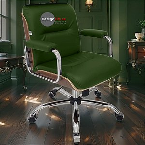 Cadeira Original Eames Diretor com Rodinhas Cromadas e Anti Risco Linha Capa em Madeira Verde Escuro