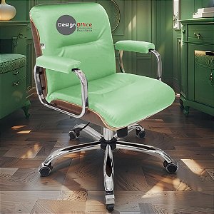 Cadeira Original Eames Diretor com Rodinhas Cromadas e Anti Risco Linha Capa em Madeira Verde Limão