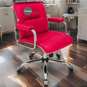 Cadeira Original Eames Diretor com Rodinhas Cromadas e Anti Risco Linha Capa em Madeira Rosa Pink