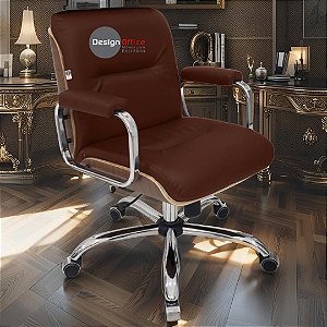 Cadeira Original Eames Diretor com Rodinhas Cromadas e Anti Risco Linha Capa em Madeira Vermelho Vinho