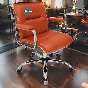 Cadeira Original Eames Diretor com Rodinhas Cromadas e Anti Risco Linha Capa em Madeira Vermelho Telha