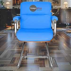 Cadeira Original Eames Interlocutor Cromada Linha Capa em Madeira Azul Bebê