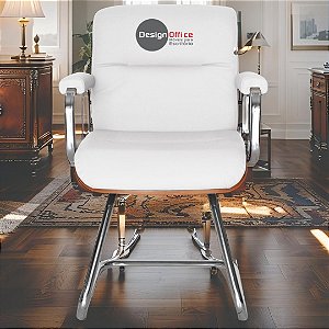 Cadeira Original Eames Interlocutor Cromada Linha Capa em Madeira Branco