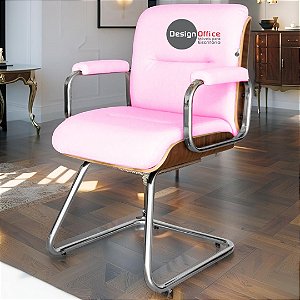 Cadeira Original Eames Interlocutor Cromada Linha Capa em Madeira Rosa Claro