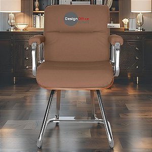 Cadeira Original Eames Interlocutor Cromada Linha Capa em Madeira Caramelo