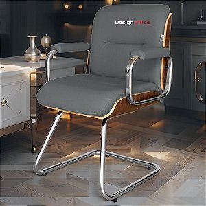 Cadeira Original Eames Interlocutor Cromada Linha Capa em Madeira Cinza Escuro