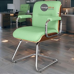 Cadeira Original Eames Interlocutor Cromada Linha Capa em Madeira Verde Limão