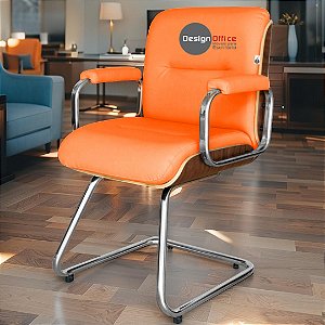 Cadeira Original Eames Interlocutor Cromada Linha Capa em Madeira Laranja