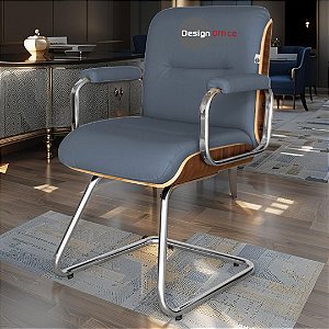 Cadeira Original Eames Interlocutor Cromada Linha Capa em Madeira Azul Marinho